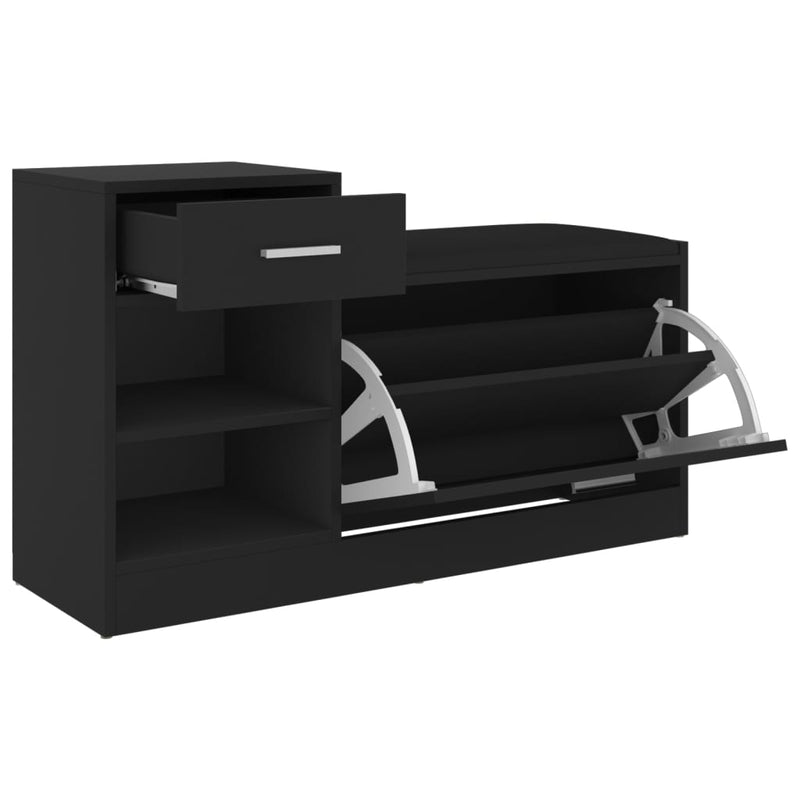 vidaXL Shoe Bench Black 94.5x31x57 cm Engineered Wood