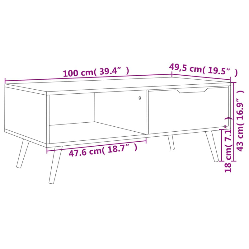 vidaXL Coffee Table Smoked Oak 100x49.5x43 cm Engineered Wood
