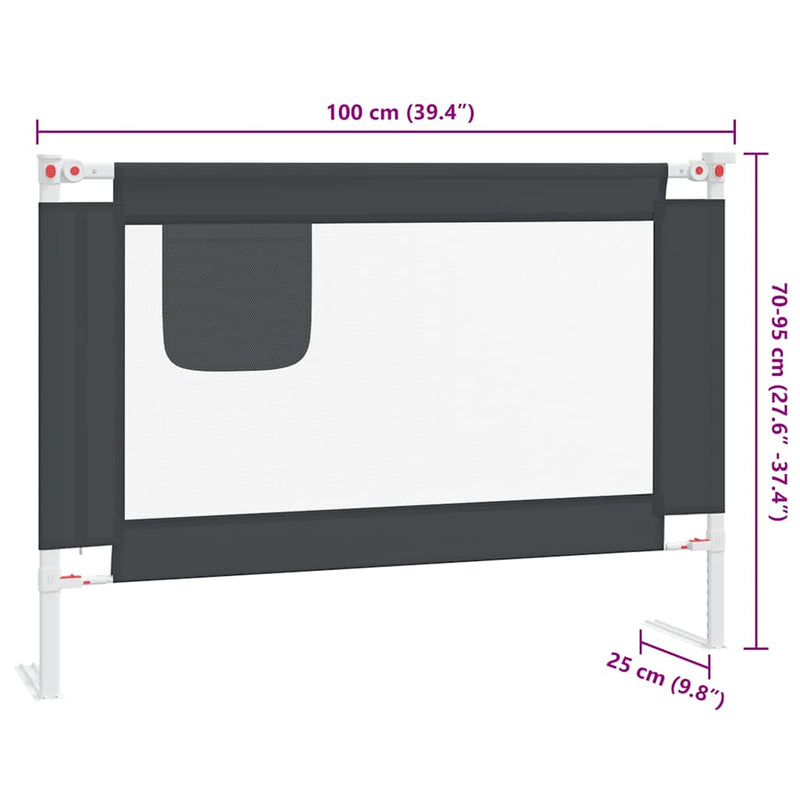 vidaXL Toddler Safety Bed Rail Dark Grey 100x25 cm Fabric