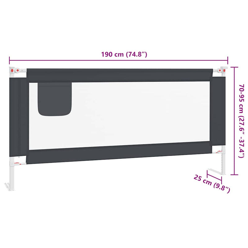 vidaXL Toddler Safety Bed Rail Dark Grey 190x25 cm Fabric