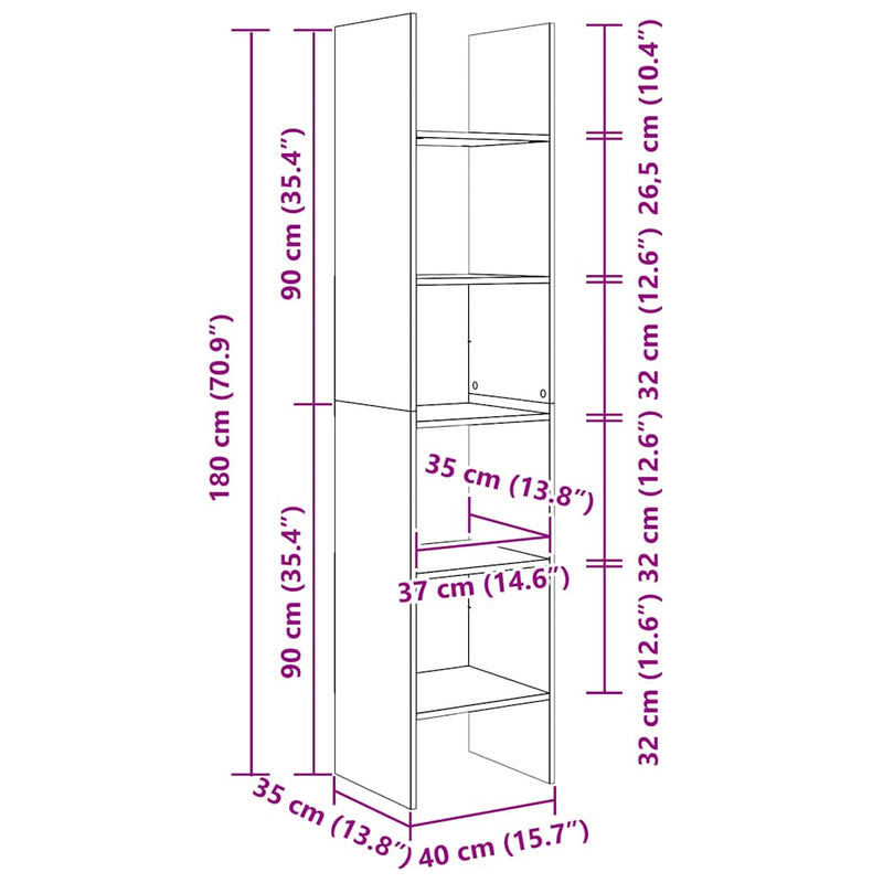 vidaXL Book Cabinet White 40x35x180 cm Engineered Wood