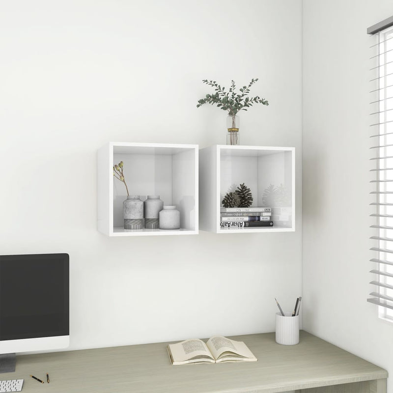 vidaXL Wall Cabinets 2 pcs High Gloss White 37x37x37 cm Engineered Wood