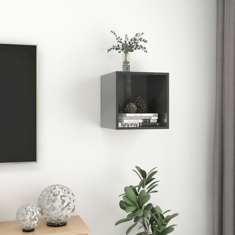 vidaXL Wall Cabinet High Gloss Grey 37x37x37 cm Engineered Wood
