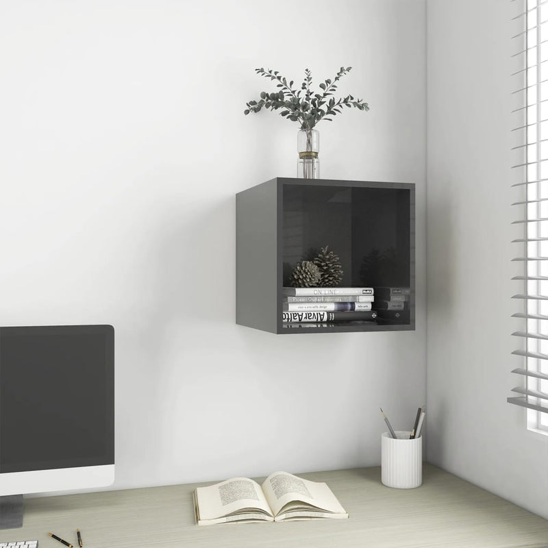 vidaXL Wall Cabinet High Gloss Grey 37x37x37 cm Engineered Wood