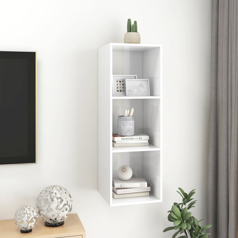 Wall-mounted TV Cabinet High Gloss White 37x37x107 cm Engineered Wood