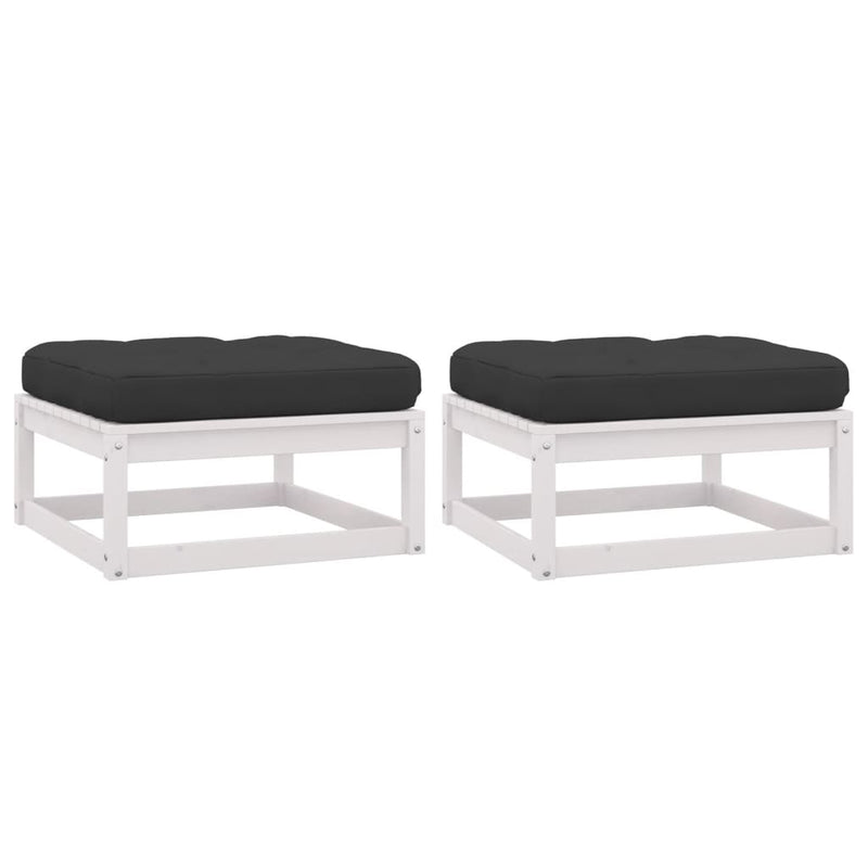 vidaXL Garden Footstools with Cushions 2 pcs White Solid Pinewood