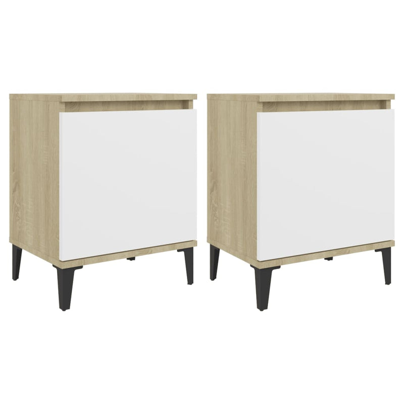 vidaXL Bed Cabinet Metal Legs Sonoma Oak and White
