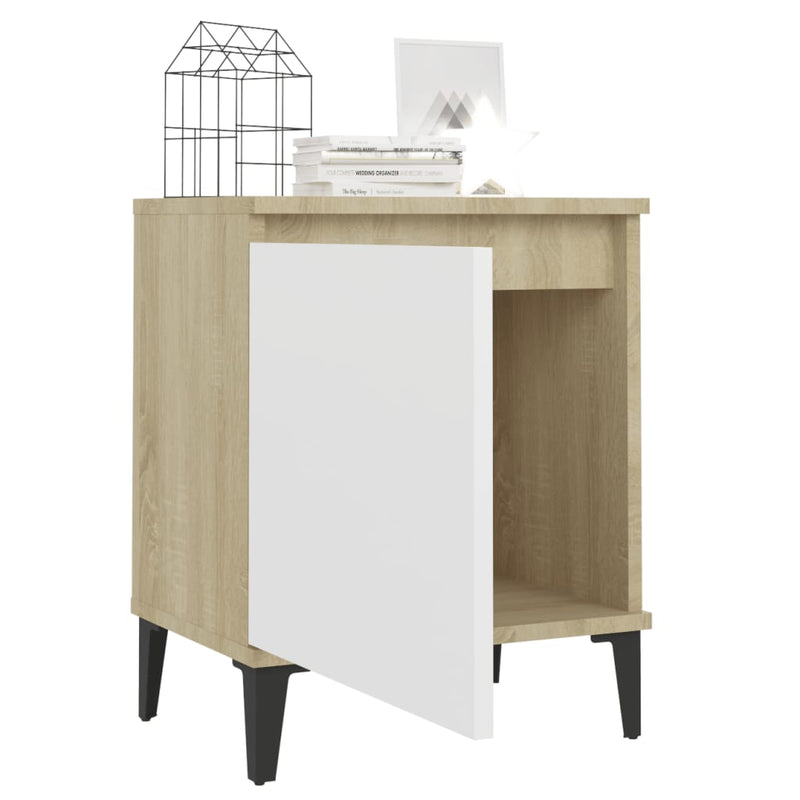 vidaXL Bed Cabinet Metal Legs Sonoma Oak and White
