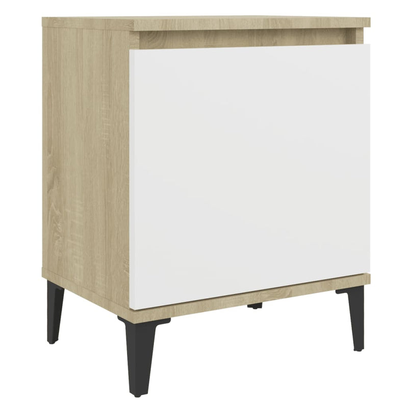 vidaXL Bed Cabinet Metal Legs Sonoma Oak and White
