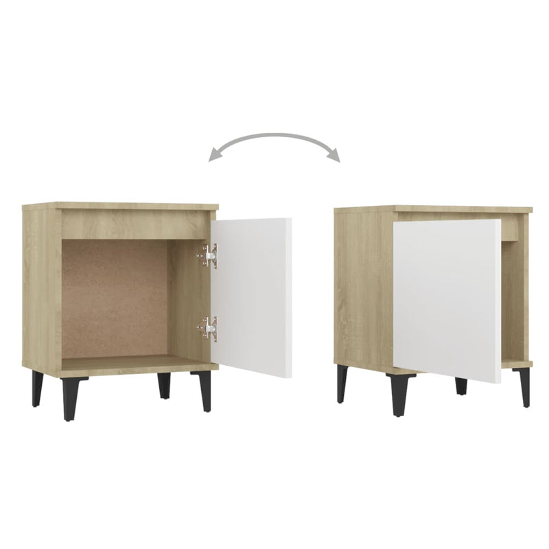 vidaXL Bed Cabinet Metal Legs Sonoma Oak and White