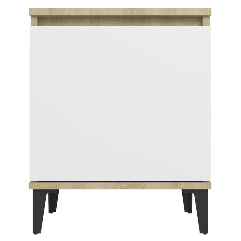 vidaXL Bed Cabinet Metal Legs Sonoma Oak and White