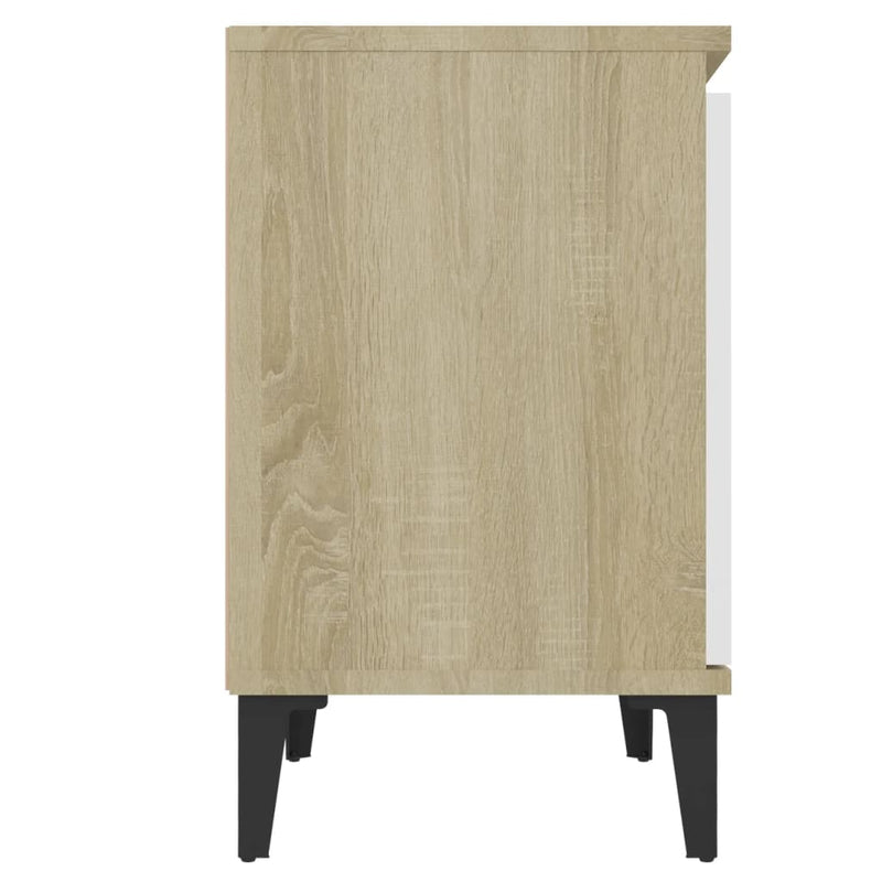 vidaXL Bed Cabinet Metal Legs Sonoma Oak and White