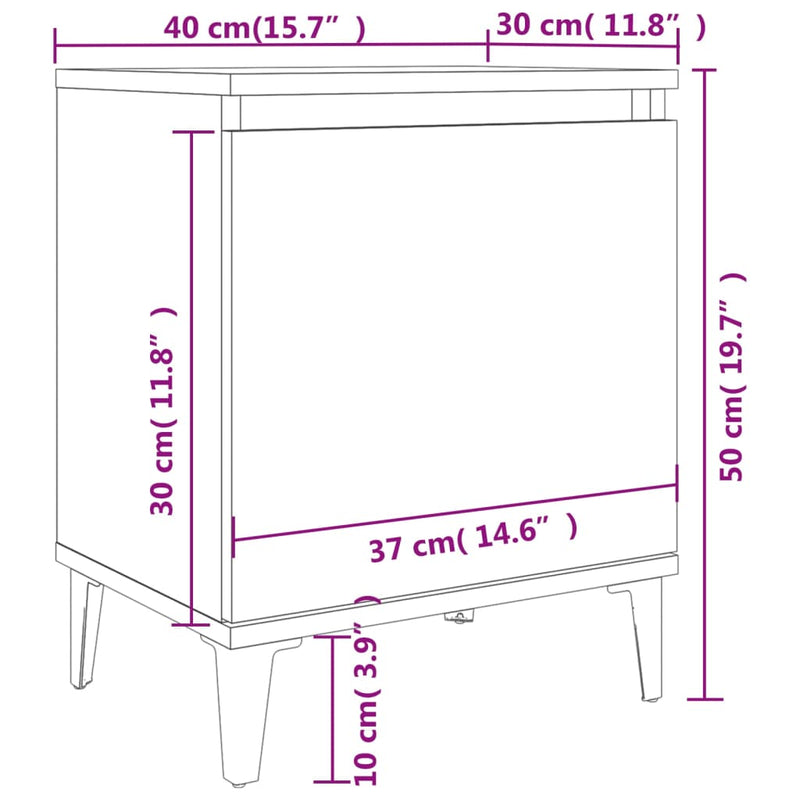 vidaXL Bed Cabinet Metal Legs Sonoma Oak and White