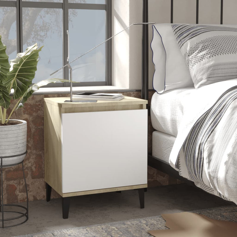 vidaXL Bed Cabinet Metal Legs Sonoma Oak and White