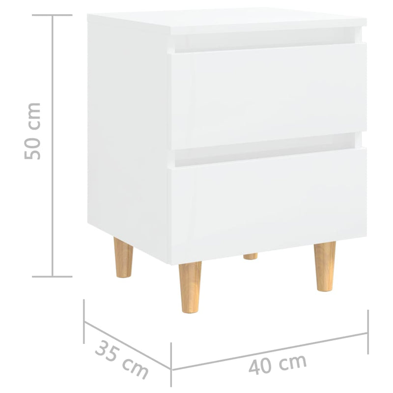 vidaXL Bed Cabinets & Pinewood Legs 2 pcs High Gloss White 40x35x50cm