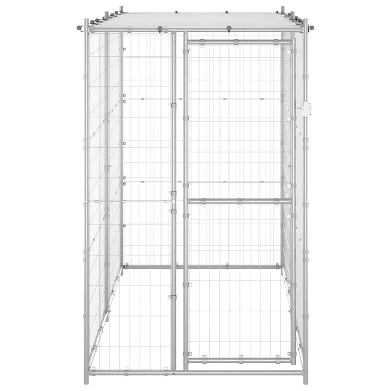 vidaXL Outdoor Dog Kennel Galvanised Steel with Roof 110x220x180 cm
