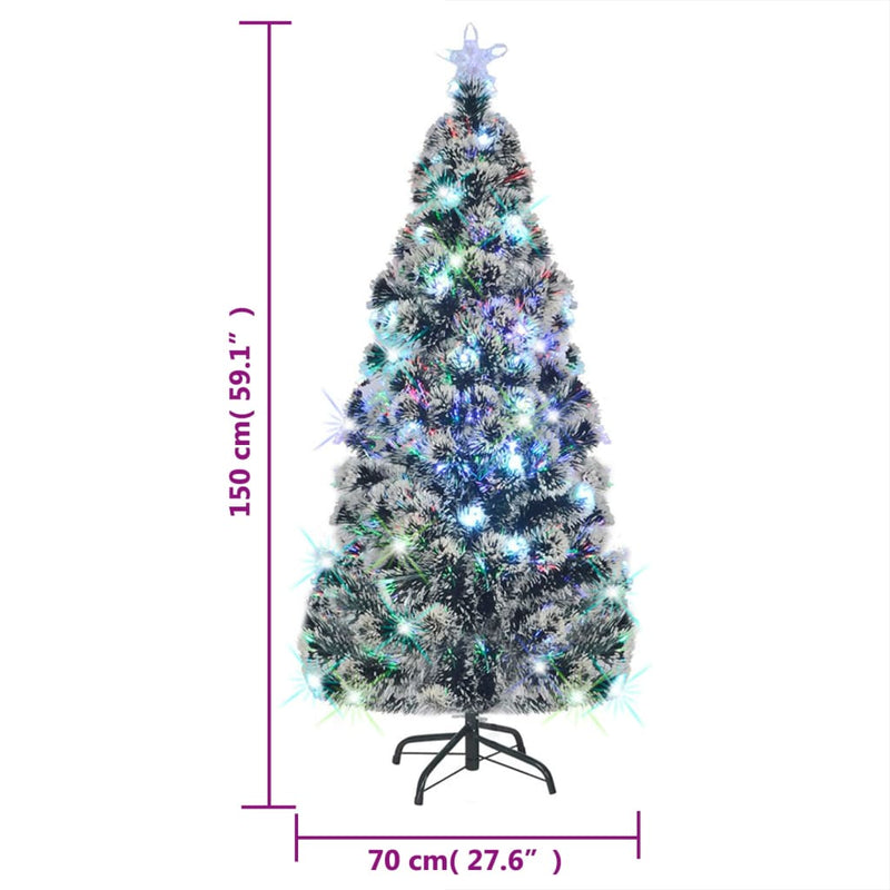 vidaXL Pre-lit Christmas Tree Green and White 150 cm Fibre Optic