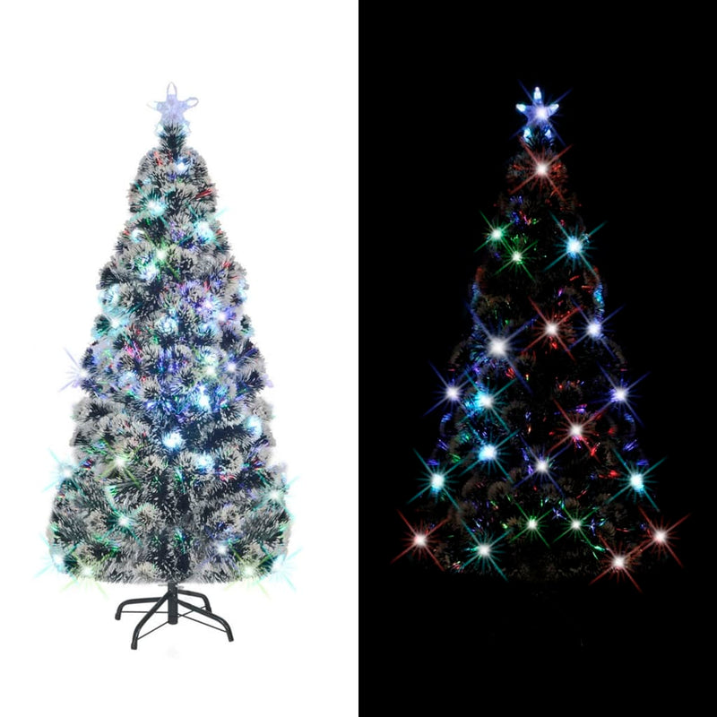 vidaXL Pre-lit Christmas Tree Green and White 180 cm Fibre Optic