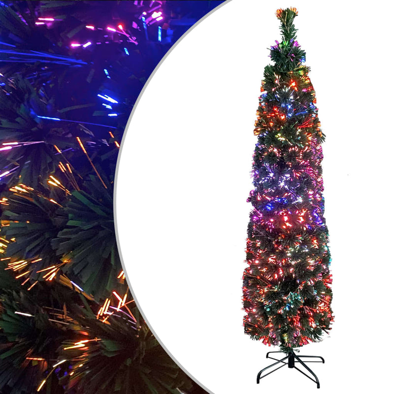 vidaXL Artificial Slim Christmas Tree with Stand 180 cm Fibre Optic