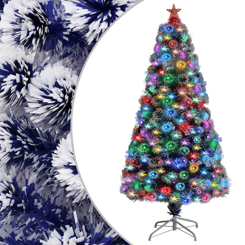 vidaXL Artificial Pre-lit Christmas Tree White&Blue 120 cm Fibre Optic