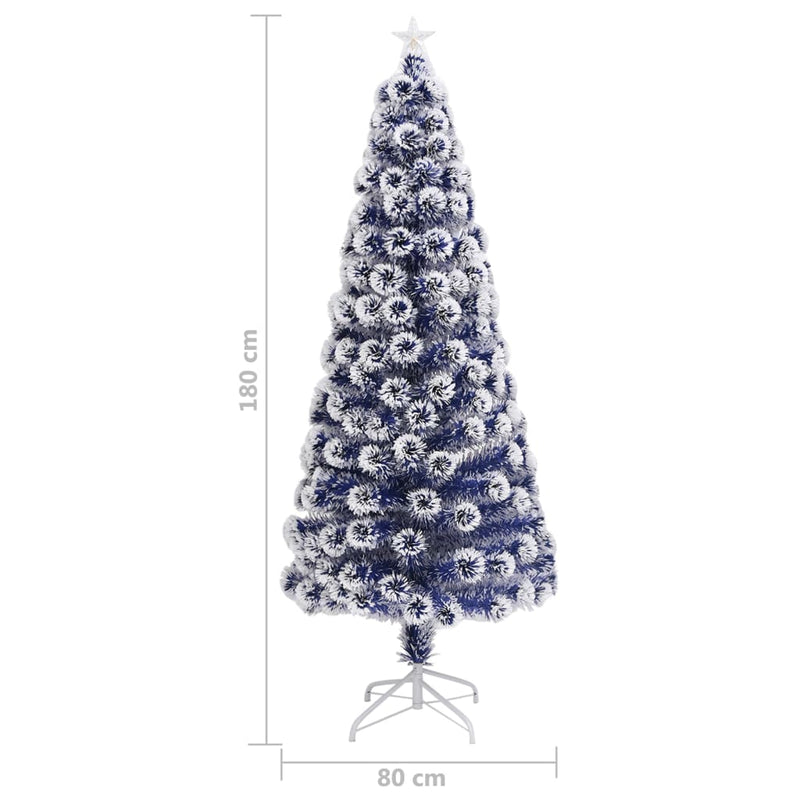 vidaXL Artificial Pre-lit Christmas Tree White&Blue 180 cm Fibre Optic