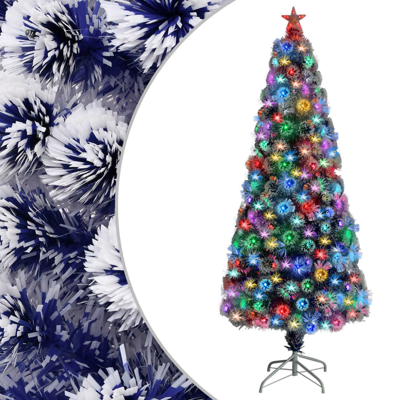 vidaXL Artificial Pre-lit Christmas Tree White&Blue 180 cm Fibre Optic