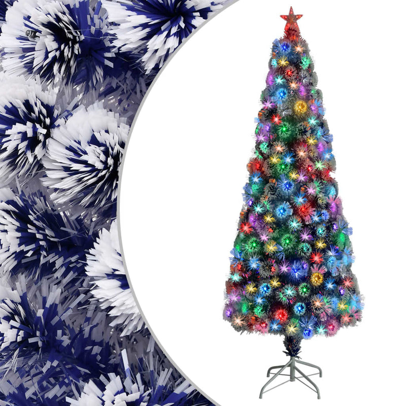 vidaXL Artificial Pre-lit Christmas Tree White&Blue 210 cm Fibre Optic