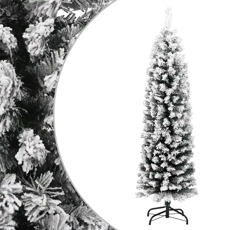 Slim Artificial Christmas Tree with Flocked Snow Green 120 cm PVC