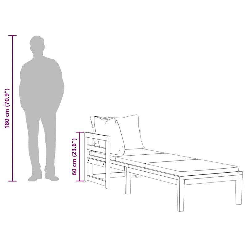 vidaXL Sun Lounger with 1 Armrest Cream White Solid Acacia Wood