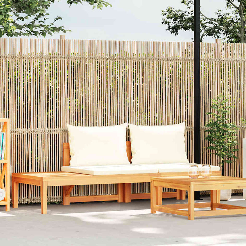 vidaXL Garden Bench with Table Cream White Cushions Solid Acacia Wood