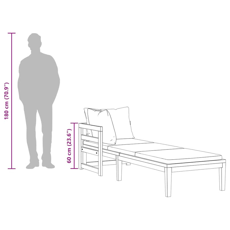 vidaXL Sun Lounger with 1 Armrest Dark Grey Solid Acacia Wood