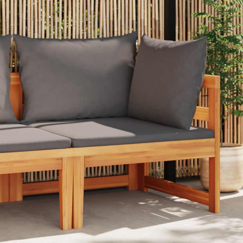 vidaXL Corner Sofa with Dark Grey Cushions Solid Acacia Wood