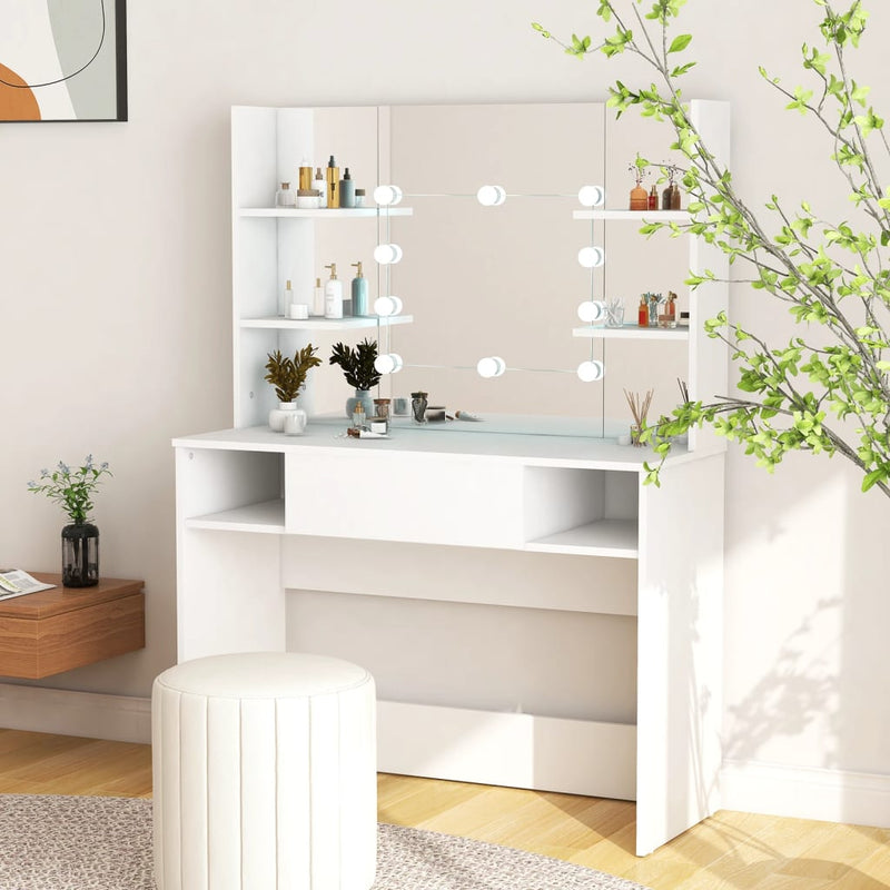 vidaXL Makeup Table with LED Lights 100x40x135 cm MDF White