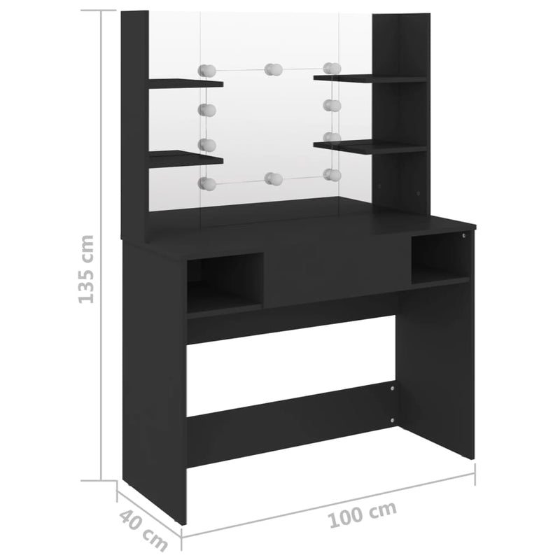 vidaXL Makeup Table with LED Lights 100x40x135 cm MDF Black