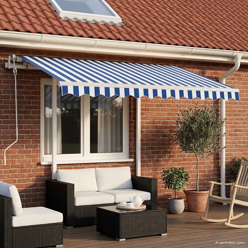 Manual Retractable Awning with Posts 3x2.5 m Blue and White