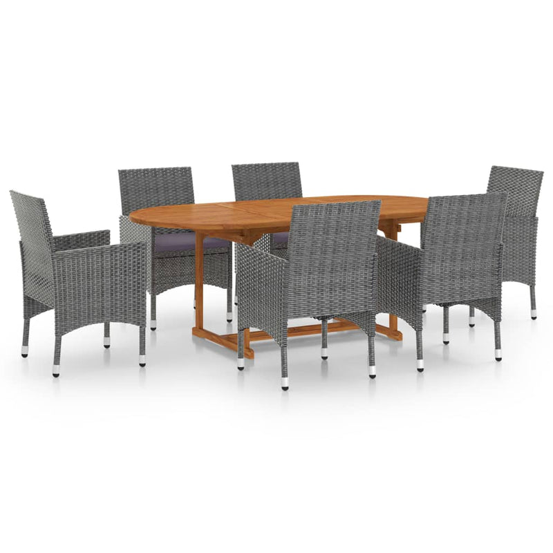 vidaXL 7 Piece Garden Dining Set Poly Rattan Grey