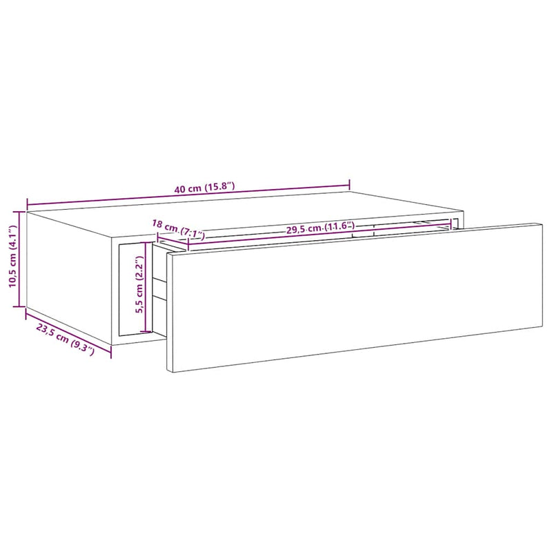 vidaXL Wall-mounted Drawer Shelf White 40x23.5x10cm MDF