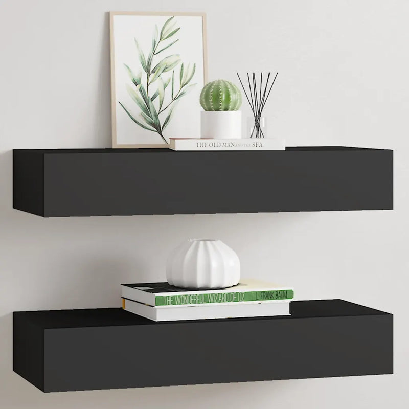 Wall-mounted Drawer Shelves 2 pcs Black 60x23.5x10cm MDF