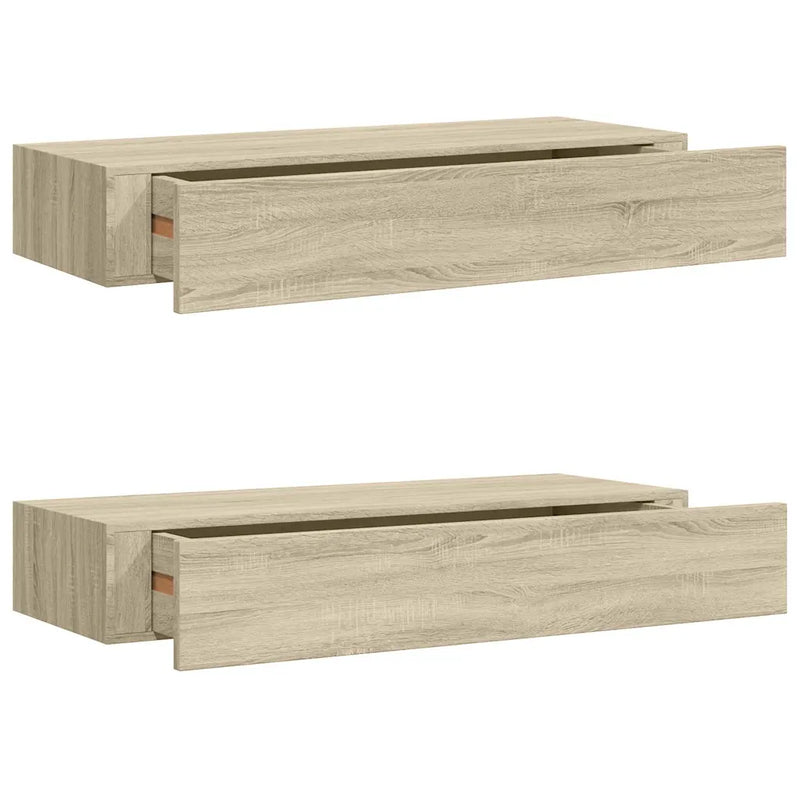 Wall-mounted Drawer Shelves 2 pcs Oak 60x23.5x10cm MDF