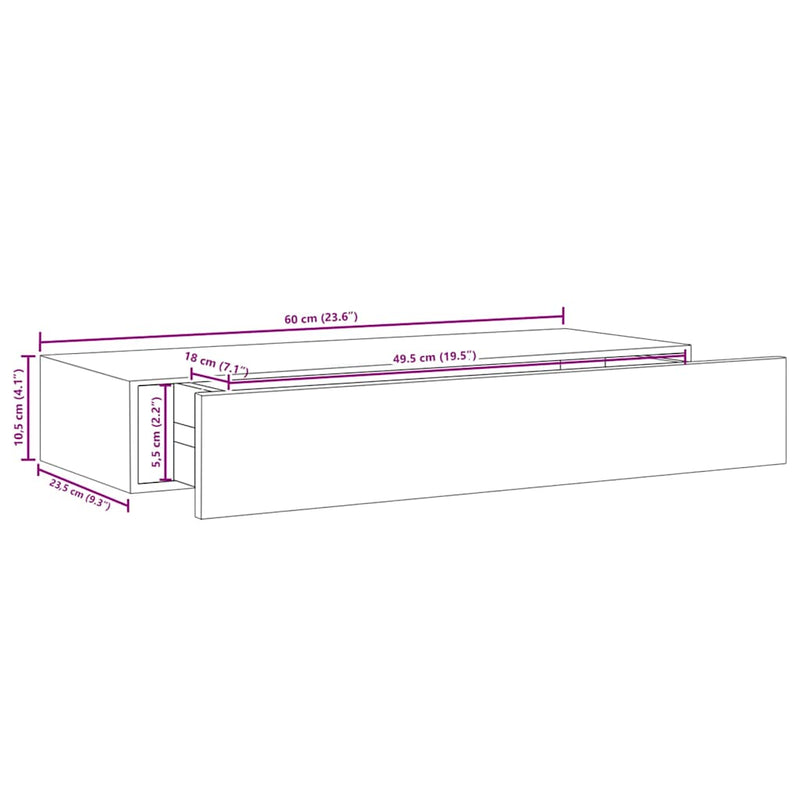 Wall-mounted Drawer Shelves 2 pcs Oak 60x23.5x10cm MDF