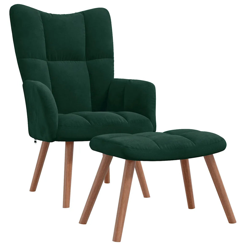 Relaxing Chair with a Stool Dark Green Velvet