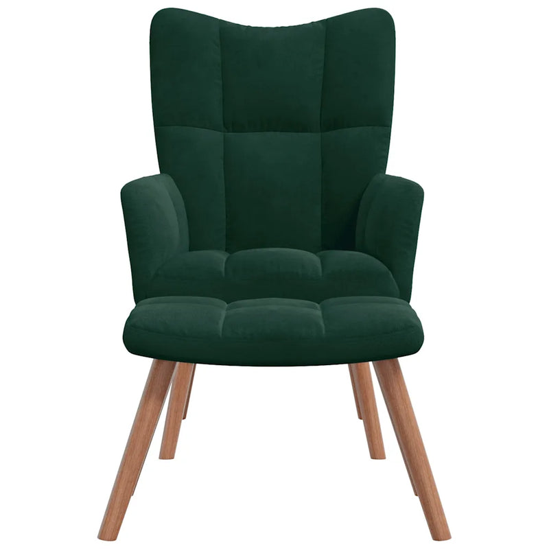 Relaxing Chair with a Stool Dark Green Velvet