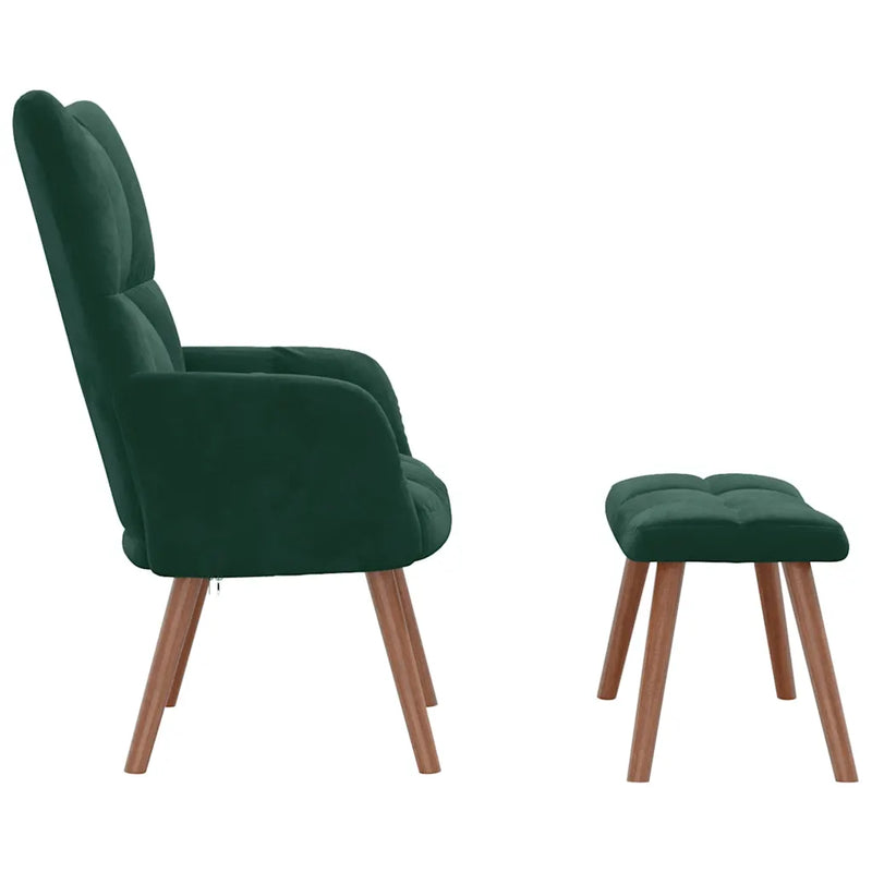 Relaxing Chair with a Stool Dark Green Velvet