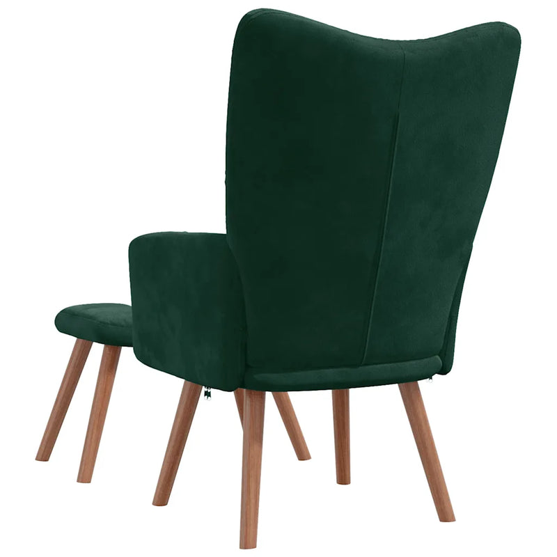 Relaxing Chair with a Stool Dark Green Velvet