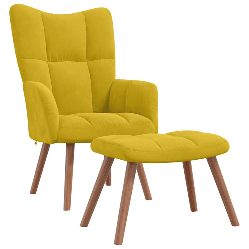 vidaXL Relaxing Chair with a Stool Mustard Yellow Velvet