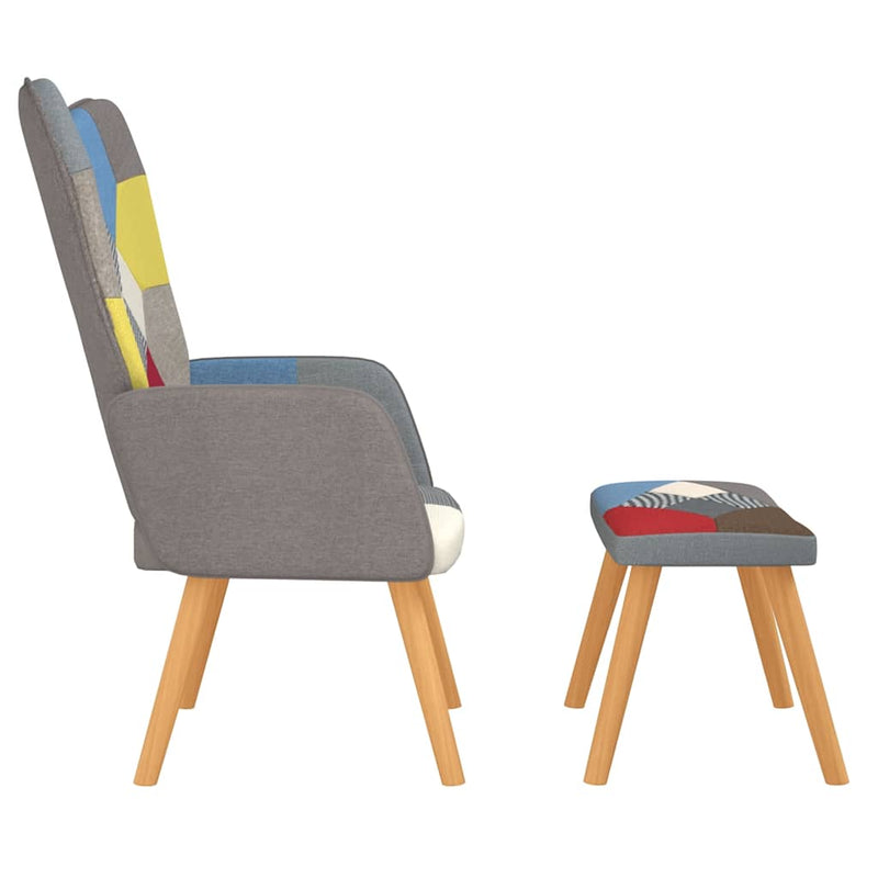 vidaXL Relaxing Chair with a Stool Patchwork Fabric