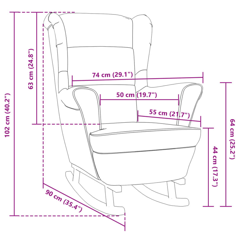 vidaXL Rocking Chair Wingback Dark Grey Velvet and Solid Wood