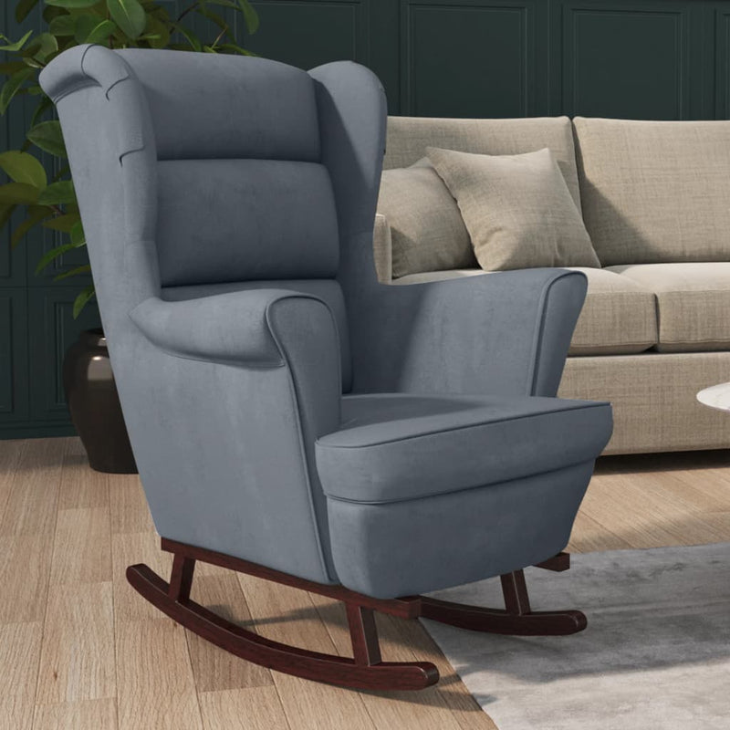 vidaXL Rocking Chair Wingback Dark Grey Velvet and Solid Wood