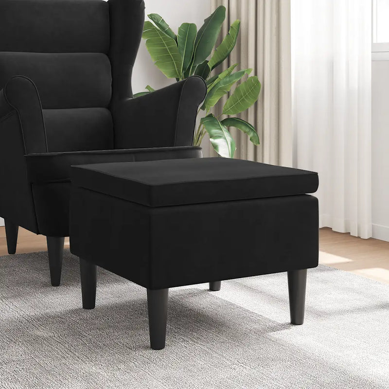 Stool with Wooden Legs Black Velvet