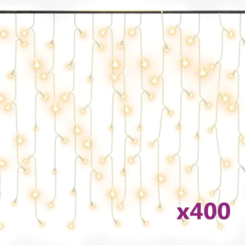LED Curtain Icicle Lights 10m 400 LED Warm White 8 Function